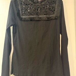 Vivienne Tam Black Long Sleeve Top with Lace Detail